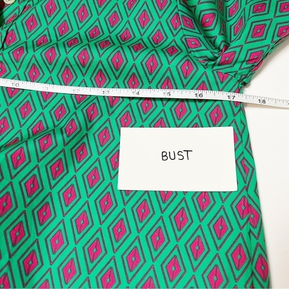 Margot Paris NWT Popover Dress Small 100% cotton green geometric print mod boxy - Picture 8 of 11